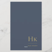 モノグラムシンプルネイビーブルーパーソナライズされた金ゴールド 便箋 (裏面)