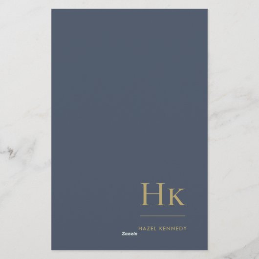 モノグラムシンプルネイビーブルーパーソナライズされた金ゴールド 便箋 (裏面)