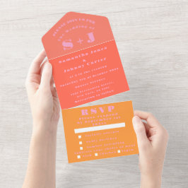 モノグラムシンプルピンクオはっきりしたレンジ結婚ズ オールインワン招待状