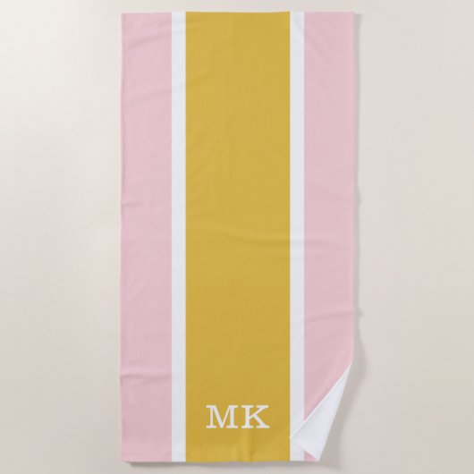 モノグラムシンプルピンクオレンジストライプビーチタオル ビーチタオル (正面)