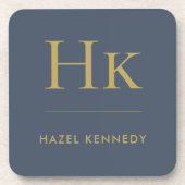 モノグラムシンプルミニマルシッモノグラムのクネイビー金ゴールド コースター (正面)