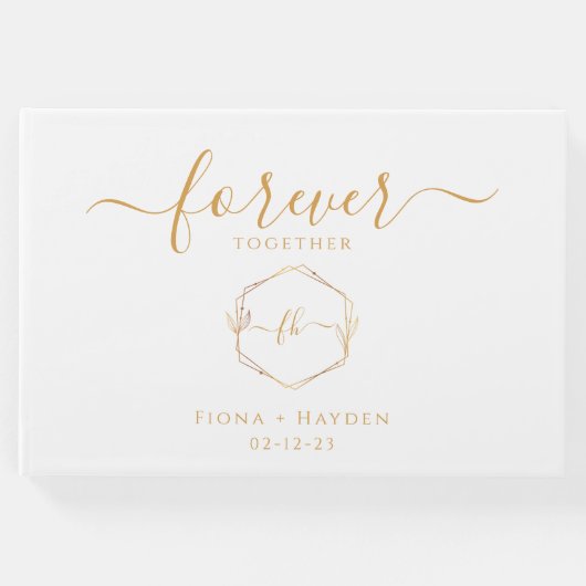 モノグラムシンプルミニマル金ゴールドとホワ結婚イト ゲストブック (正面)