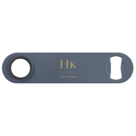 モノグラムシンプルモダンネイビーブルー金ゴールドモノグラムの スピード栓抜き