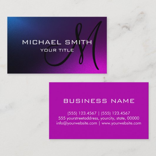 モノグラムシンプルモダンミニマリストブルーパープル 名刺 (正面/裏面)