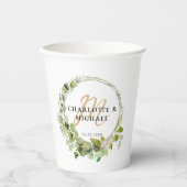 モノグラムシンプルユエレガントーカリプタスウェディングステッカー 紙コップ (正面)