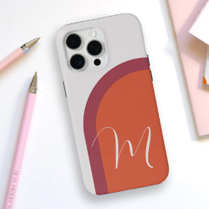 モノグラムシンプル付きコーラルマゼンタピンクアーチ iPhone 15 PRO MAXケース
