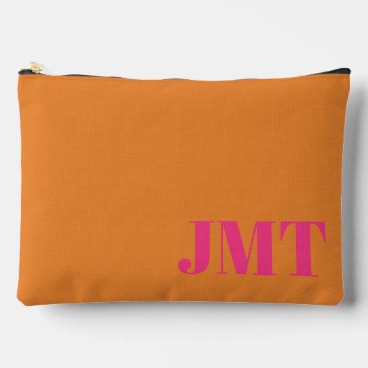 モノグラムシンプル付き明るいピンクとオレンジ アクセサリーポーチ (正面)