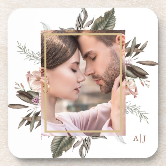 モノグラムシンプル付き植物額写真 コースター (正面)