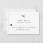 モノグラムシンプル白黒エレガントミール選択 出欠カード (正面)