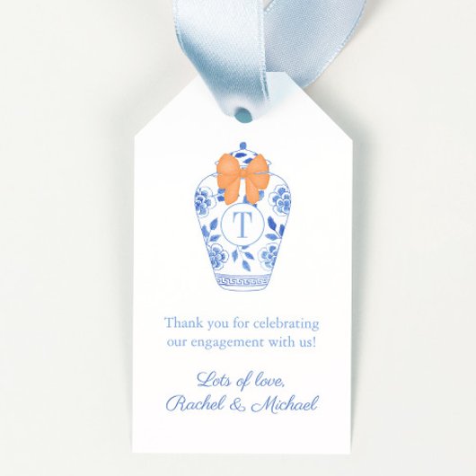 モノグラムジンジャージャールオレンジボウウェディングシャワー ギフトタグ