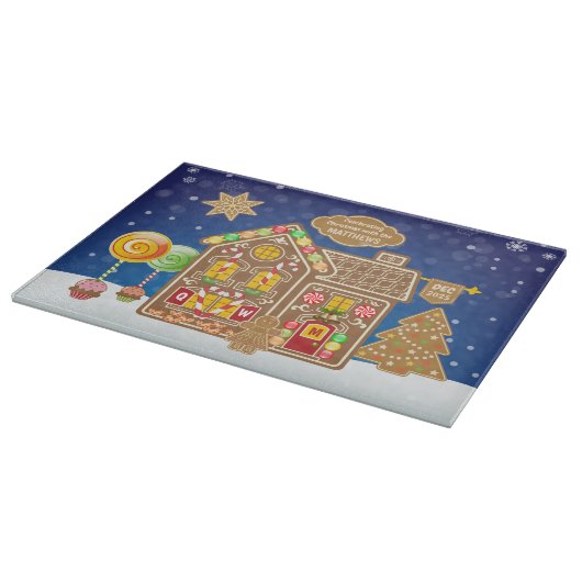 モノグラムジンジャーブレッドハウスクリスマスクッキーキャンディ カッティングボード (角)