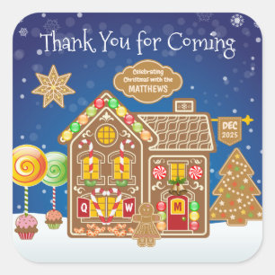 モノグラムジンジャーブレッドハウスクリスマスクッキーキャンディ スクエアシール