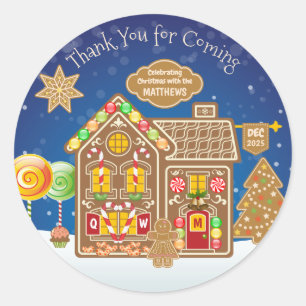 モノグラムジンジャーブレッドハウスクリスマスクッキーキャンディ ラウンドシール