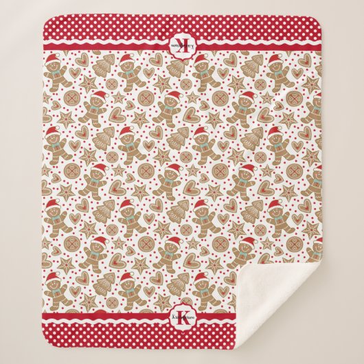 モノグラムジンジャーブレッドマンクリスマス シェルパブランケット (正面)