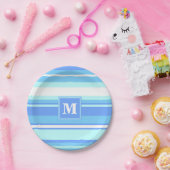 モノグラムスカイブルーストライプ ペーパープレート (パーティー)