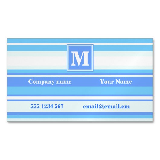 モノグラムスカイブルーストライプ マグネット名刺 (正面)
