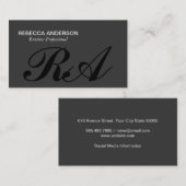 モノグラムスクリプトグレー | グレーの背景 名刺 (正面/裏面)