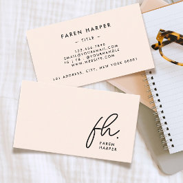 モノグラムスクリプトシック赤面ピンクシンプルエレガント 名刺