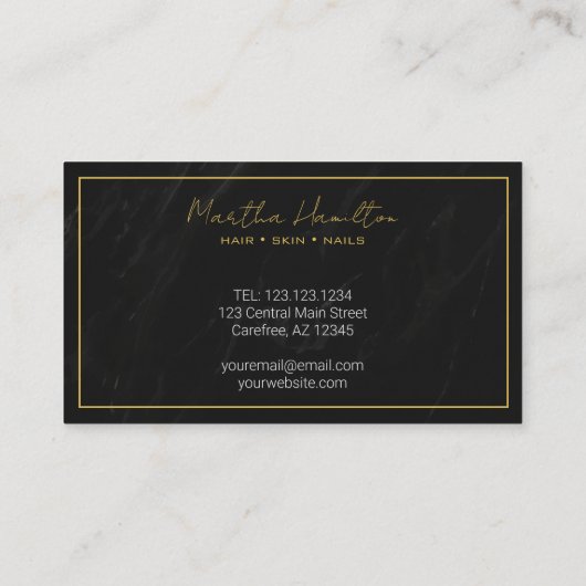 モノグラムスクリプトタイポグラフィフローラブラック&金ゴールド コーリングカード (裏面)