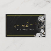 モノグラムスクリプトタイポグラフィフローラブラック&金ゴールド コーリングカード (正面)