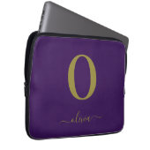 モノグラムスクリプトネーム パーソナライズ パープル アンド ゴールド ラップトップスリーブ (正面右)