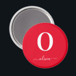 モノグラムスクリプトネーム パーソナライズ レッド アンド ホワイト マグネット<br><div class="desc">このエレガントなモノグラムとスタイリッシュなスクリプトネームデザインは、どんな機会でもプレゼントとして贈ることができます。個人のイニシャルと名前でパーソナライズすることができます。デザインツールを使用してフォント、フォントの色、フォントサイズ、背景色を変更できます。イニシャルがJとQの場合はフォントサイズを小さくする必要があります。デザインをカスタマイズするのを楽しんでください。</div>