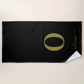モノグラムスクリプトネーム - 黒と金 ビーチタオル (正面)