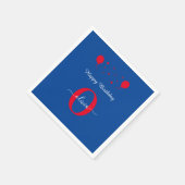 モノグラムスクリプトハッピーバースデーブルーホワイトレッド スタンダードカクテルナプキン (角)