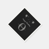 モノグラムスクリプトハッピーバースデー白黒グレー スタンダードカクテルナプキン (角)