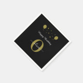 モノグラムスクリプトハッピーバースデー白黒金ゴールド スタンダードカクテルナプキン (角)