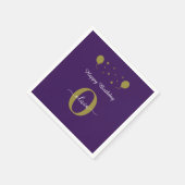 モノグラムスクリプトハッピーバースデー紫ホワイト金ゴールド スタンダードカクテルナプキン (角)