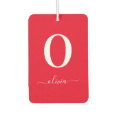 モノグラムスクリプトパーソナライズされた名赤と白 カーエアーフレッシュナー (正面)