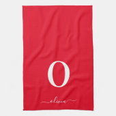 モノグラムスクリプトパーソナライズされた名赤と白 キッチンタオル (縦)