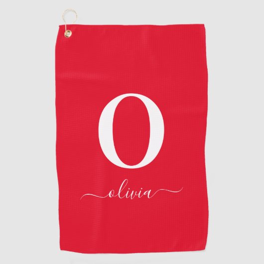 モノグラムスクリプトパーソナライズされた名赤と白 ゴルフタオル (正面)