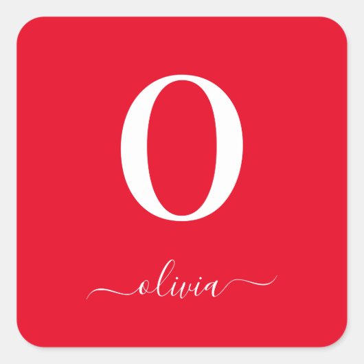 モノグラムスクリプトパーソナライズされた名赤と白 スクエアシール (正面)