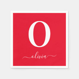 モノグラムスクリプトパーソナライズされた名赤と白 スタンダードカクテルナプキン