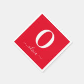 モノグラムスクリプトパーソナライズされた名赤と白 スタンダードカクテルナプキン (角)