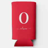 モノグラムスクリプトパーソナライズされた名赤と白 スリム缶クーラー (裏面)