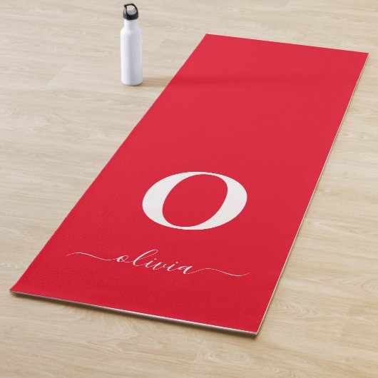 モノグラムスクリプトパーソナライズされた名赤と白 ヨガマット (インサイチュ)
