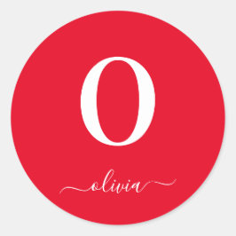 モノグラムスクリプトパーソナライズされた名赤と白 ラウンドシール