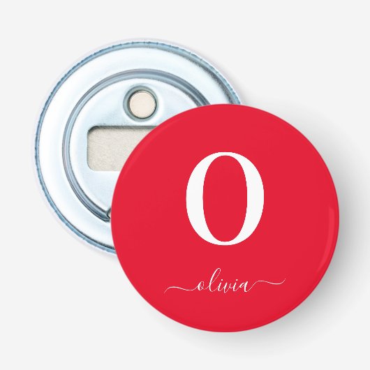 モノグラムスクリプトパーソナライズされた名赤と白 栓抜き (正面)