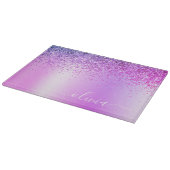 モノグラムスクリプトパープルグリッターガーリー名 カッティングボード (角)