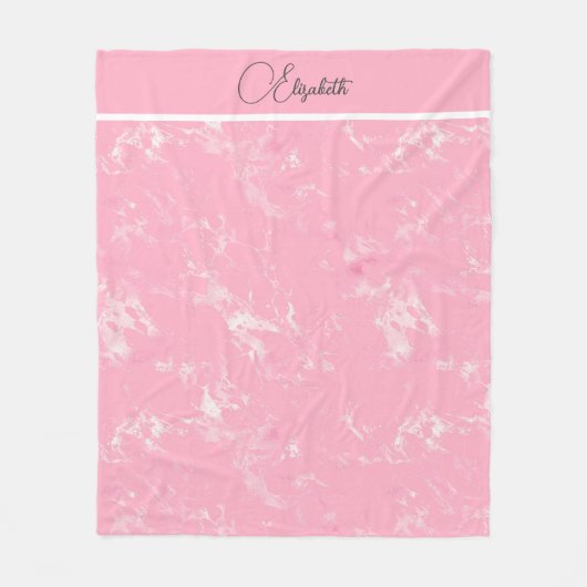 モノグラムスクリプトピンクホワイトグレーマーブルトレンディー フリースブランケット (正面)