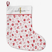 モノグラムスクリプトフェスティバル休日 ラージクリスマスストッキング (正面)