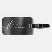 モノグラムスクリプトブラックグレイフェイクメタル鋼 ラゲッジタグ (正面横)