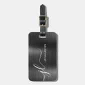 モノグラムスクリプトブラックグレイフェイクメタル鋼 ラゲッジタグ (正面縦)