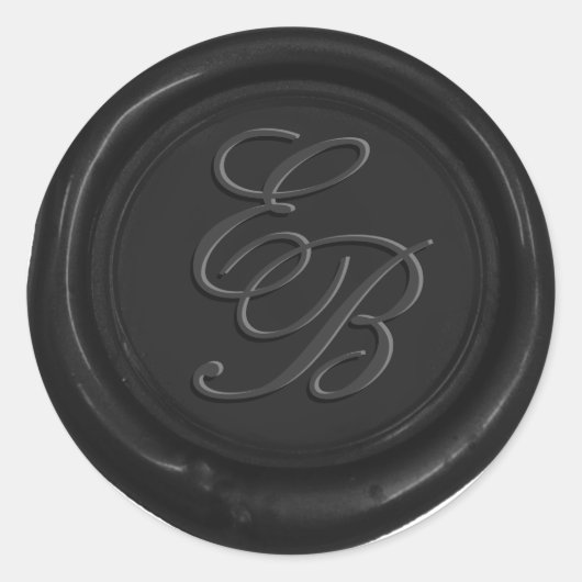 モノグラムスクリプトブラックワックスシール結婚式の引き出物 ラウンドシール (正面)