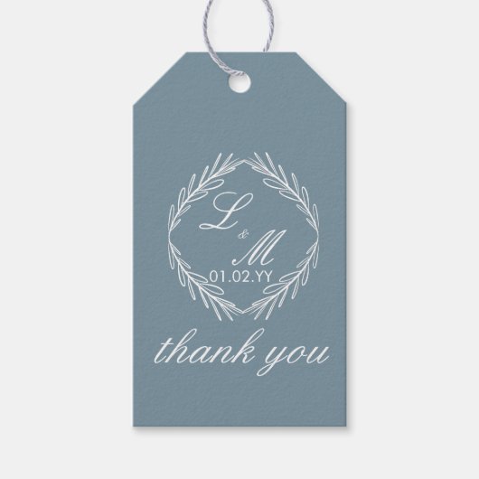 モノグラムスクリプトブランチダスティブルー結婚ズ ギフトタグ (正面)