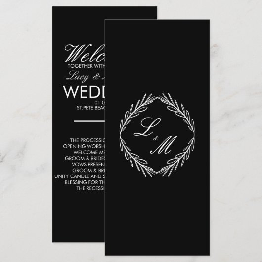 モノグラムスクリプトブランチブラックW結婚式 プログラム (正面/裏面)