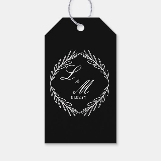 モノグラムスクリプトブランチ結婚白黒 ギフトタグ (正面)